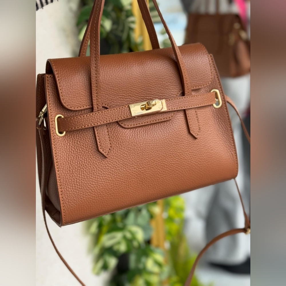 Rich Brown Italian Genuine Leather Satchel Handbag - Picture 2 of 12